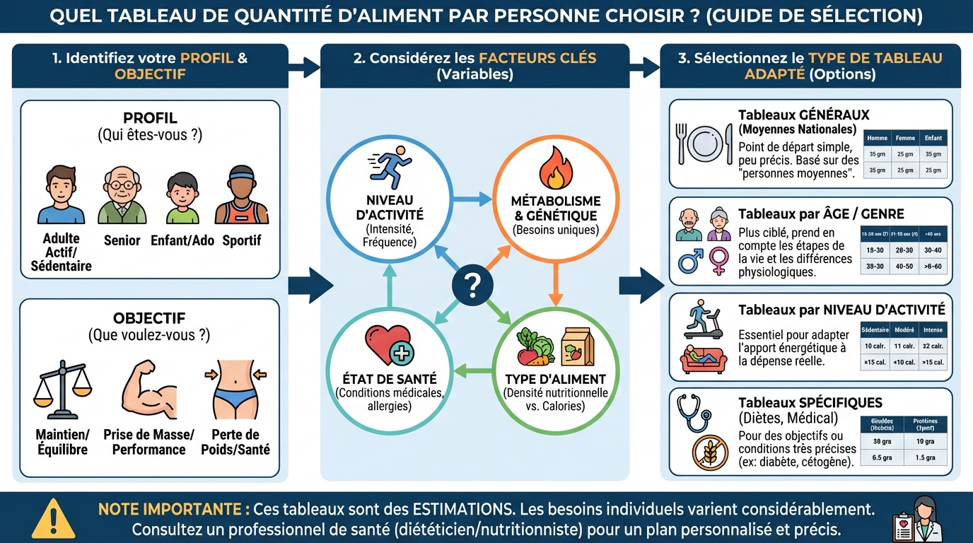 Le tableau des quantités d’aliments : comment l’utiliser ?