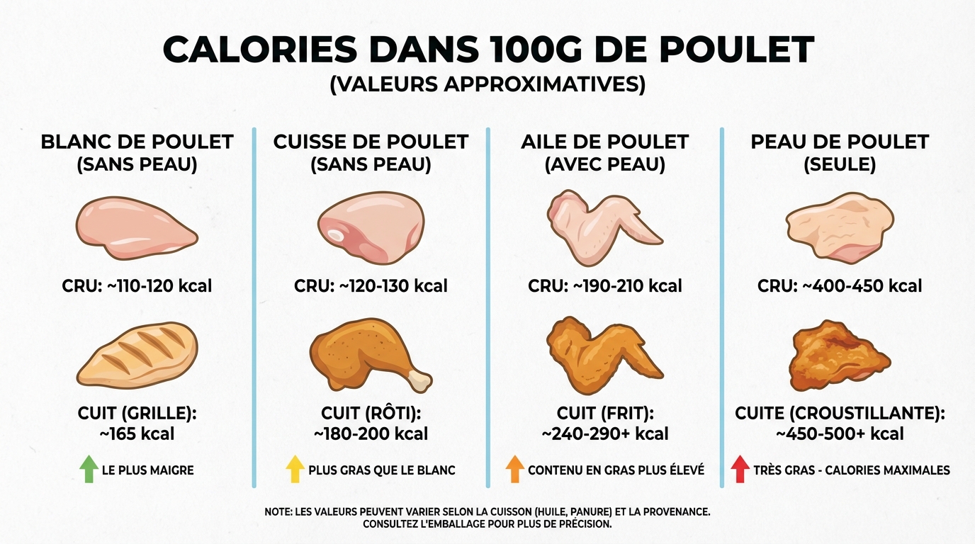 Calories dans 100 grammes de poulet