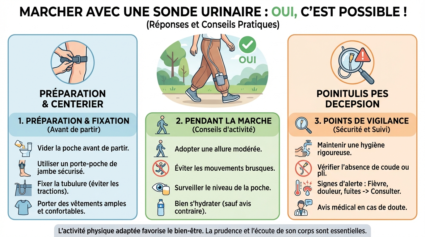 Peut-on marcher avec une sonde urinaire ? réponses et conseils 1 Conseils pour marcher avec une sonde urinaire